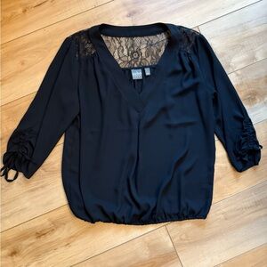 New York & Company Black Lace Accent Blouse